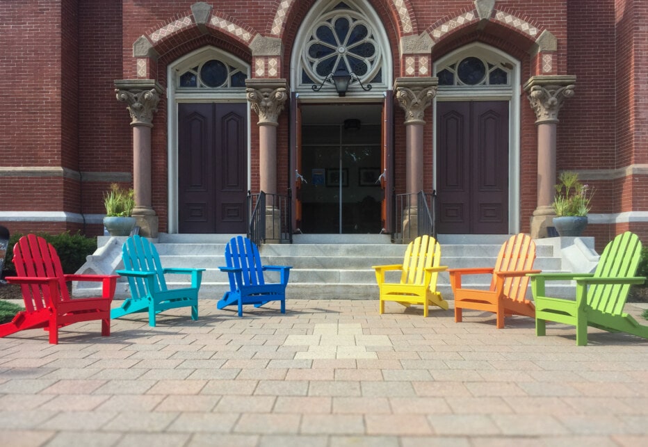 Adirondack chairs in rainbow colors