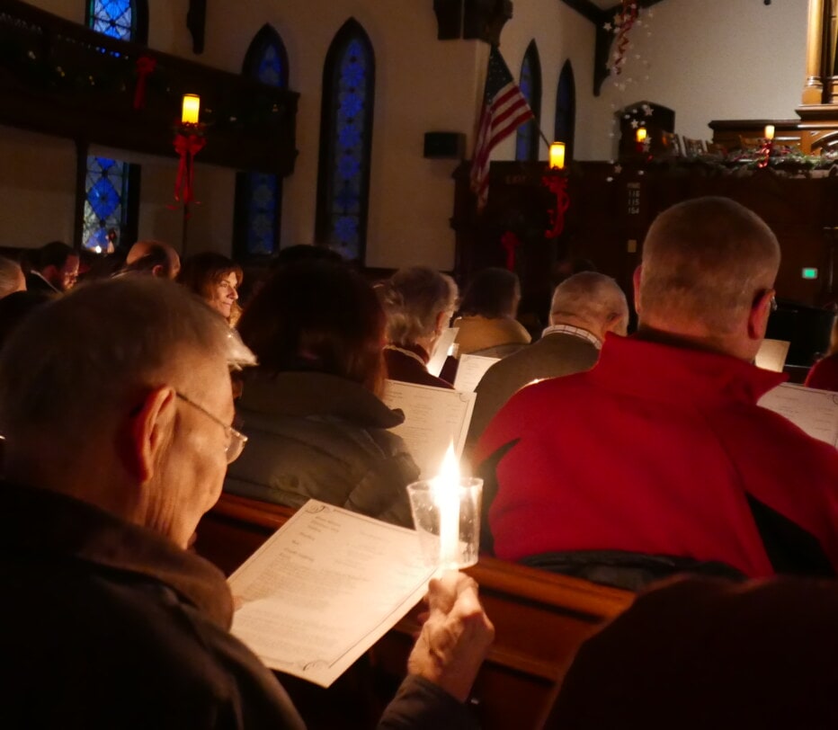 Church service by candlelight
