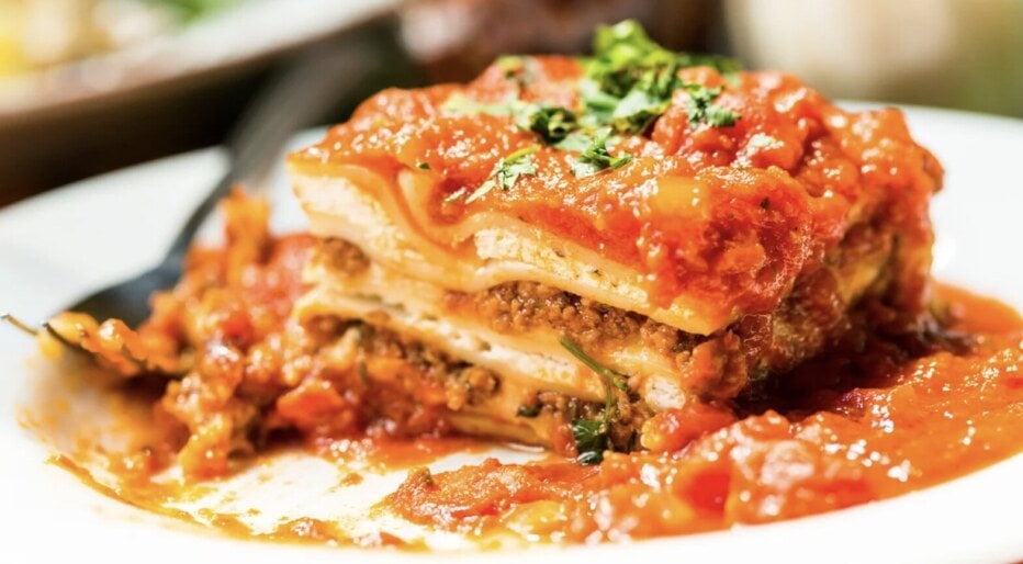 lasagna and fork on a plate