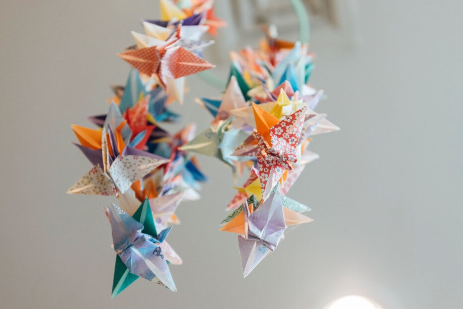 A group of origami peace cranes