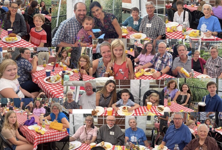 Collage of images from a church cook out.