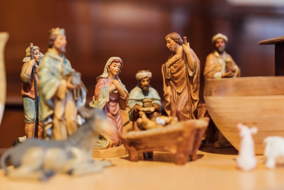 Close up of clay figures in a creche